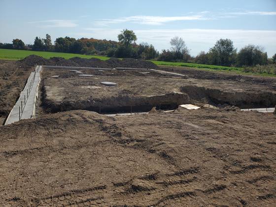 Graded site with concrete footings